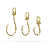 3 Gold fishing hook pendants with Shackle Bail